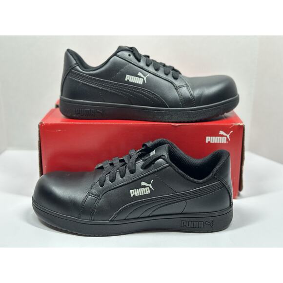 Puma Men's Leather Iconic Low Composite Safety Toe Work Shoes Black Size 7.5 - Picture 1 of 7